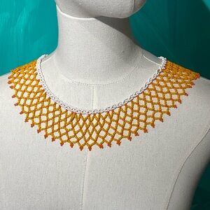 Seed Bead Collar Necklace in. Orange yellow and white
